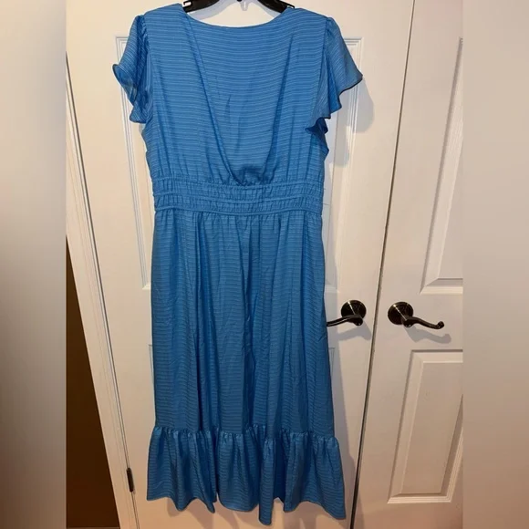 Taylor Blue Midi Dress with Ruffle Detail - Picture 4 of 4